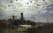 Walter Moras Mondschein uber hollandischen Hafen oil painting on canvas